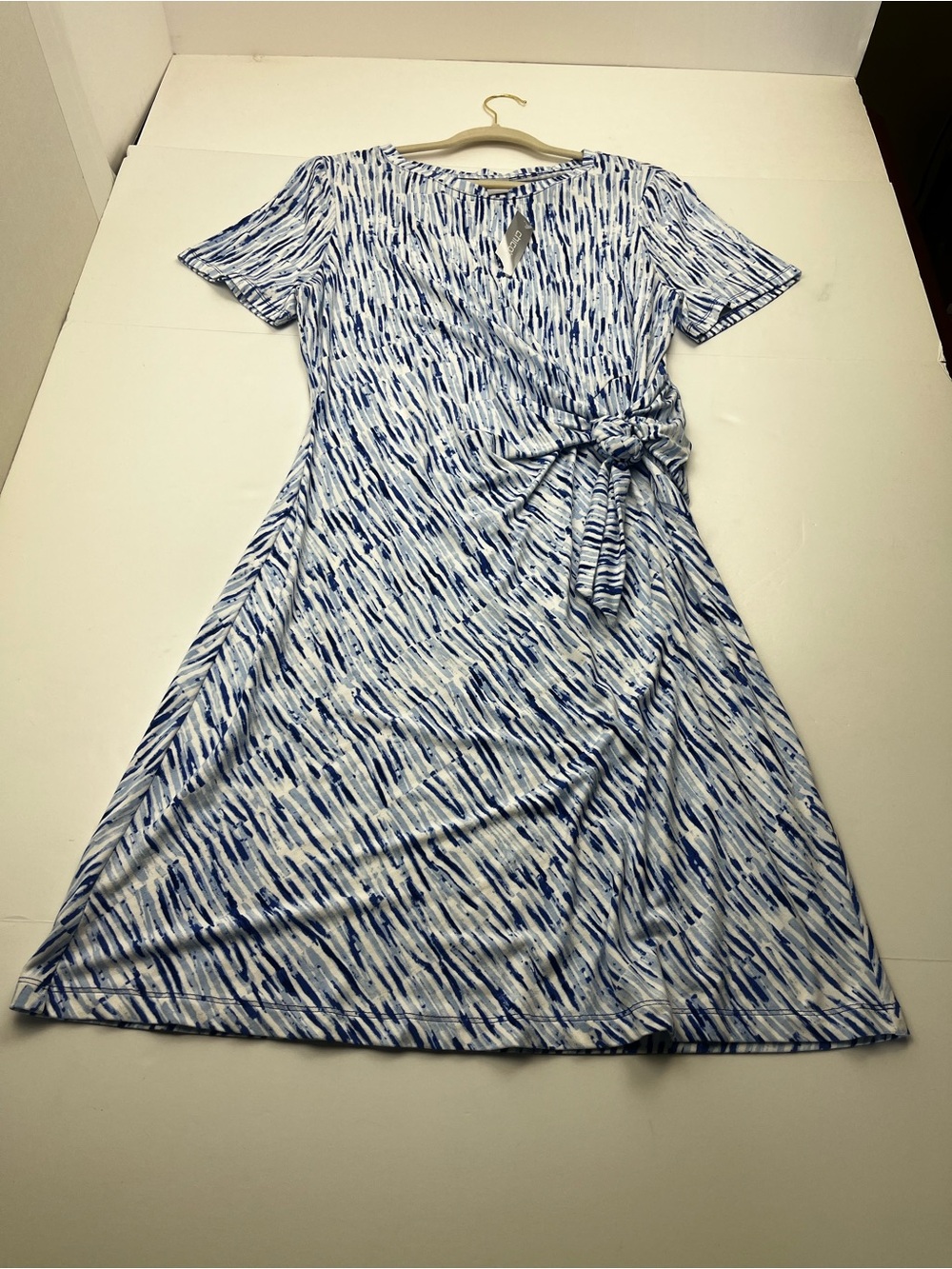 Chico’s 2 US 12 / 14 Short Dress Side Tie Infinite Lines Light Azure Blue NEW